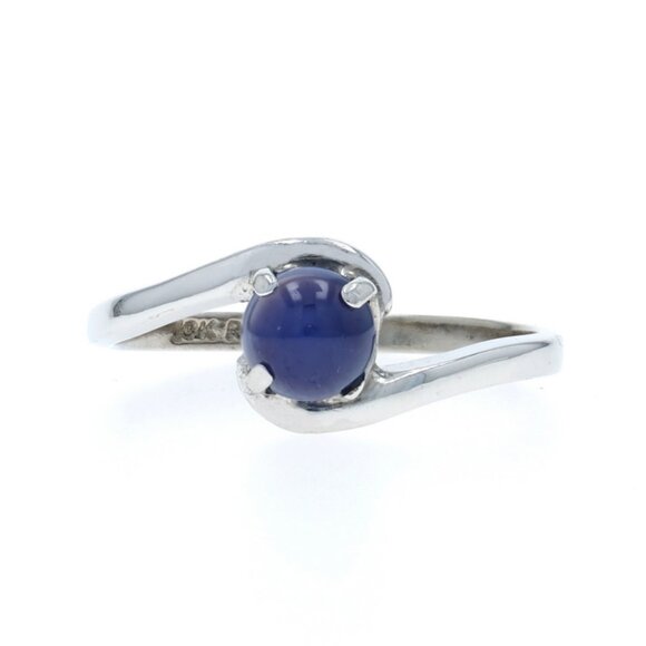 White Gold Lab-Created Star Sapphire Solitaire Bypass Ring - 10k Rd Cab .80ct - Picture 1 of 6